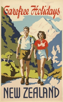 Carefree Holidays New Zealand Vintage Travel Poster