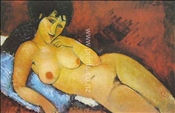 Reclining Nude on Blue Pillow *Sale* by Amedeo Modigliani