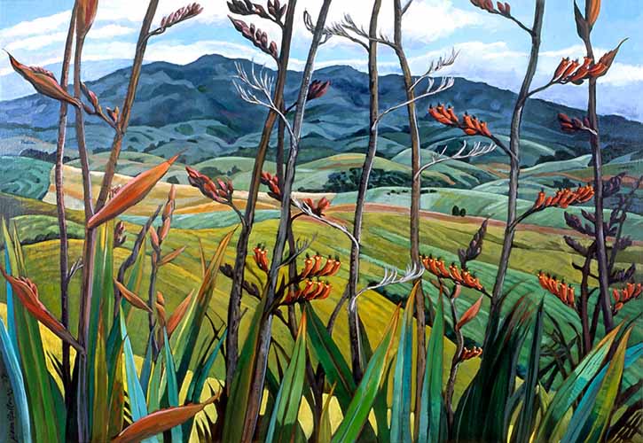 Karioi and Flax by Jane Galloway for Sale New Zealand Art Prints