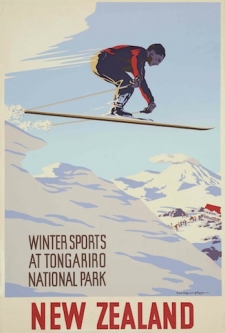 Winter Sports at Tongariro National Park Vintage NZ Poster