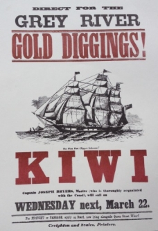 Vintage Letterpress Poster "Direct for the Grey River gold diggings"