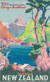 Famous Lakes, Mountains & Fiords, Otago & Southland Vintage Poster