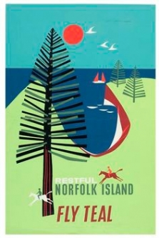 Vintage TEAL Poster - Restful Norfolk Island