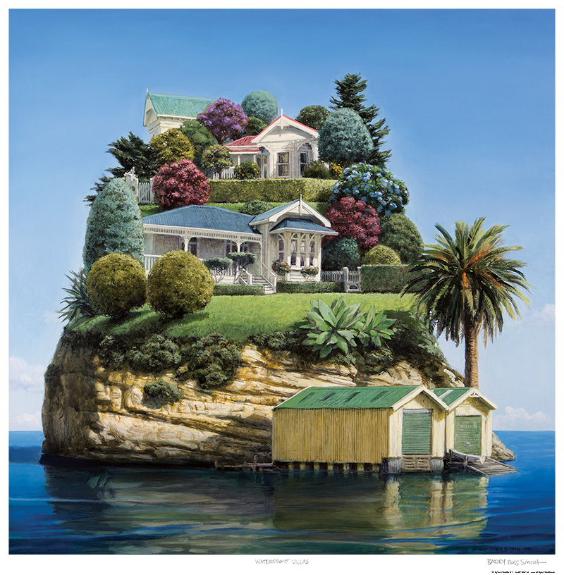 Waterfront Villas “Islands” series print by NZ artist Barry Ross