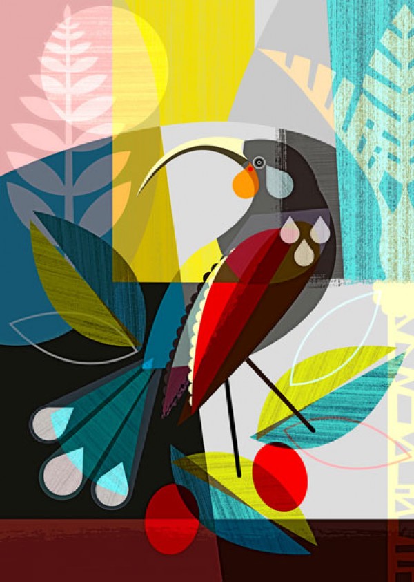 Buy NZ mid century modern style art prints Huia Dreams by Ellen