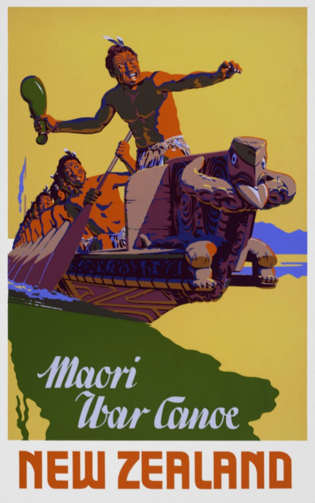Maori War Canoe - Vintage NZ Travel Poster: New Zealand ... Maori War Canoe - Vintage NZ Travel Poster: New Zealand ...