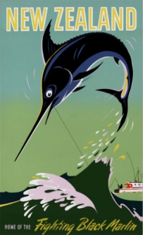 Vintage NZ Fishing Poster - Home of the Fighting Black Marlin