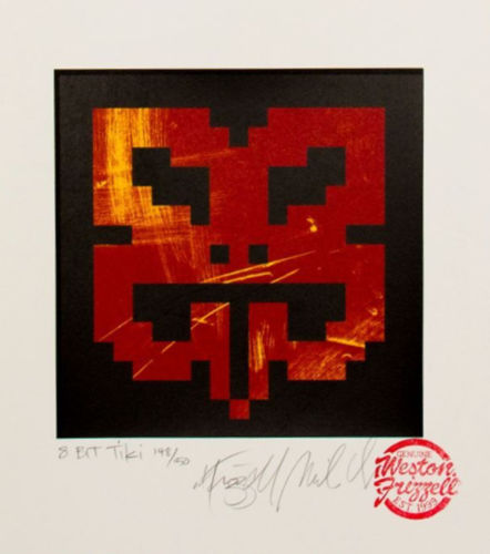 8 Bit Tiki (Red) - Small signed tiki motif screenprint by Weston