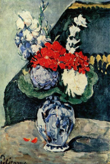Bouquet in a small delft vase by Paul Cézanne