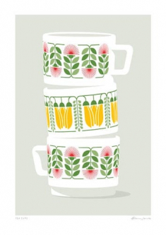 NZ Native Flora Tea Cups Print by Glenn Jones