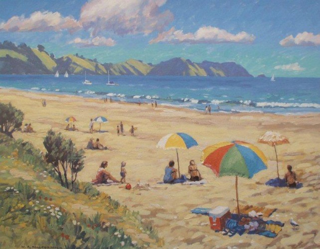 Beach Umbrellas Art print for Sale by NZ Artist Bill MacCormick