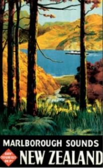 Marlborough Sounds NZ Vintage Poster