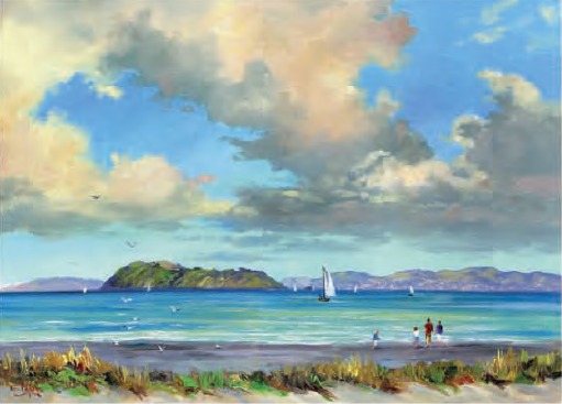 wellington harbour from petone beach by ernest papps: new