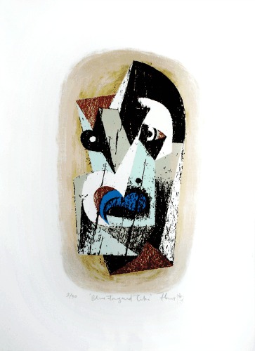 Blue tongued tiki (large) Lithograph by Fane Flaws