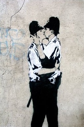 Kissing Coppers” Banksy Street Art Poster | Prints.co.nz