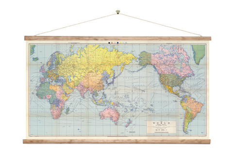 Vintage World Wall Map Canvas Print: New Zealand Fine Prints