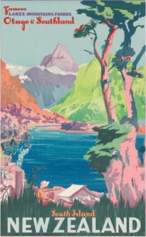 Famous Lakes, Mountains & Fiords, Otago & Southland Vintage Poster
