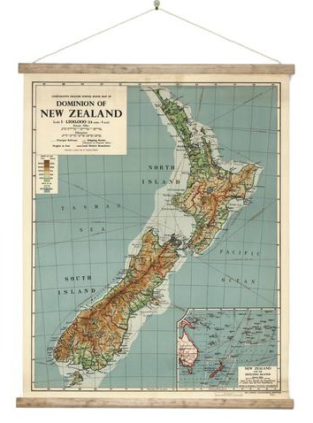 close dominion map of nz vintage canvas style